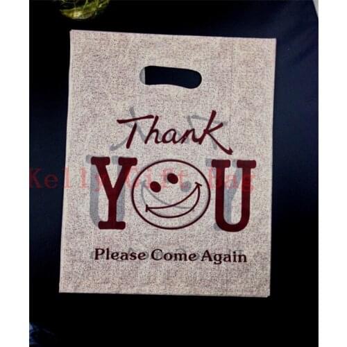 50pcs 25x35cm Coffee "Thank You" Plastic Gift Bag Thick Clothes Jewelry Packaging Bags Favor Plastic Shopping Bags With Handle