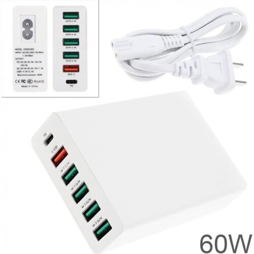 60W Portable USB Quick Charger Adaper QC3.0 Desktop Charging Station with 6-Port for Mobile Phone