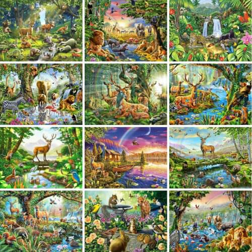 AZQSD Diamond Painting Deer Full Square Diamond Embroidery Forest Animal 5d Diy Home Decor Needlework Cross Stitch Kits