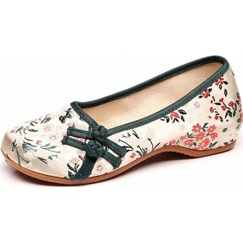 Floral Printed Fabric Ladies Canvas Ballet Shoes Vintage Style Slip-On Comfortable Women Ballerines Flats Femme Chaussures