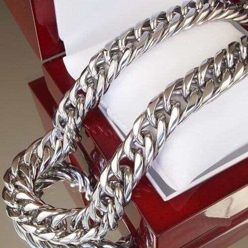 16/20mm Wide Rock Men 316L Stainless Steel Curb Cuban Link Chain Necklace Halloween Gift Jewelry 7-40inch