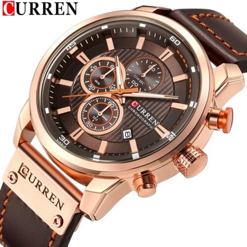 CURREN Men Watch Chronograph Waterproof Male Clock Top Brand Luxury Leather Military Wristwatch Sports relogio masculino 8291