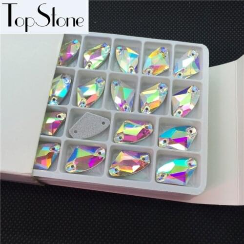 TopStone AX Shape Clear AB Color Glass Crystal Flatback Sew on Rhinestones Sizes 8.5x14mm 11.5x19mm 16x27mm for Dress Making