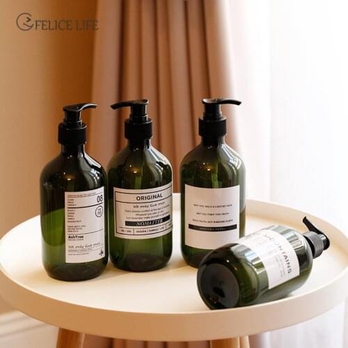 250/500ML Plastic Bath Shampoo Storage Bottle Green Liquid Nordic Lotion Atomizing Spray Storage Bottle Travel Organizer Decor