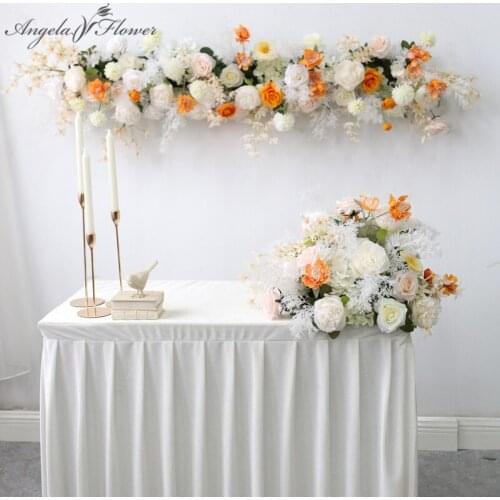 Custom White Orange Artificial Flower Arrangement Outdoor Wedding Arch Decor Flower Row Road Lead Flower Ball Party Scene Layout