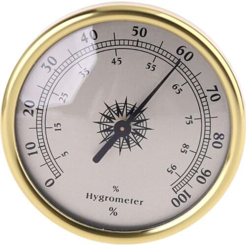 13MA 7.2cm Gold Ring Surface Hygrometer Instrumentation Thermometer Humidity Meter Gauge - No battery needed