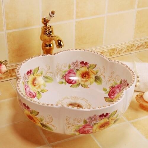 Flower shape countertop bathroom ceramic cabinet basin