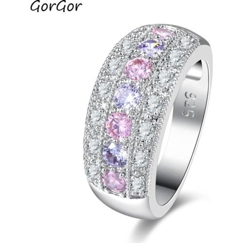 GorGor Rings Women Copper Material Pattern Colorful Zirconia Gold Plated Light Luxury Exquisite Wedding Jewelry 0G000687YTYC