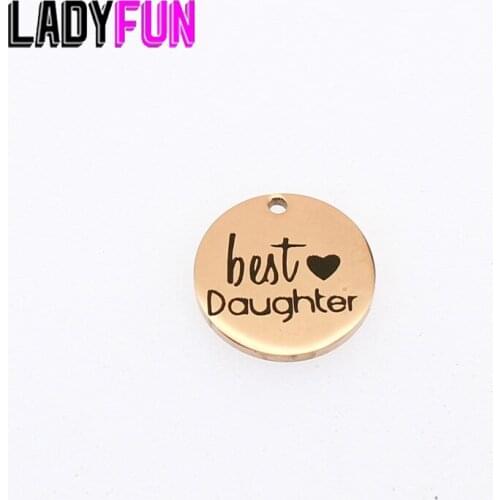 Best Daughter Charm Stainless Steel Daughter Baby Charms Laser Your Logo Diy Pendant High Polish Mirror Jewelry Charm 15mm 10pcs