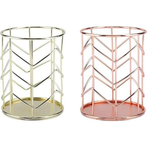 Metal Pen Holder Multifunctional Hollow Out Pencil Box Case Desk Stationery Cosmetic Brush Container