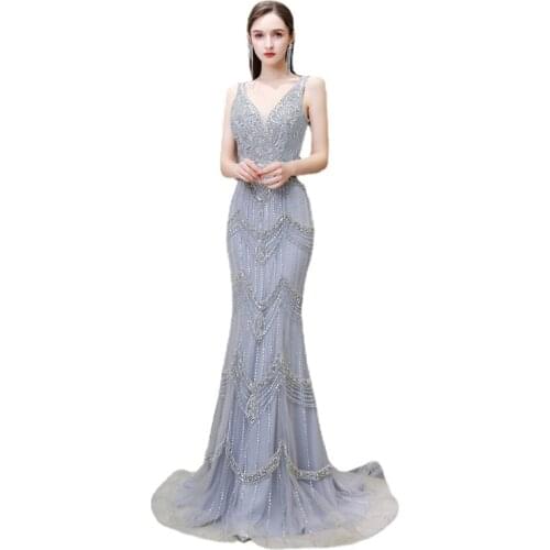 Milomi.CP Deep V-Neck Tank Beading with Jacket Mermaid Evening dress long Vestido de festa Serene hill Formal dress 99455