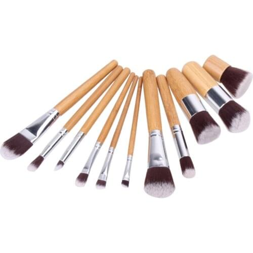 11pcs Natural Bamboo Professional Makeup Brushes Set Foundation Blending Brush Tool Cosmetic Kits Makeup Set Brusher