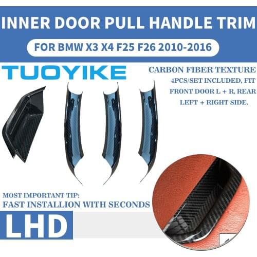 LHD Carbon Fiber Car Interior Door Pull Handle Inner Panel Trim Cover Fast Install With Seconds For BMW X3 X4 F25 F26 2010-2018
