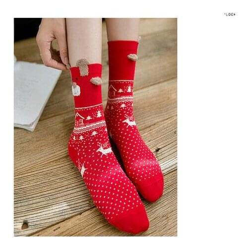 12pairs/lot Women Sock Winter Warm Christmas Gifts Stereo Socks Soft Cotton Cute Santa Claus Deer Socks
