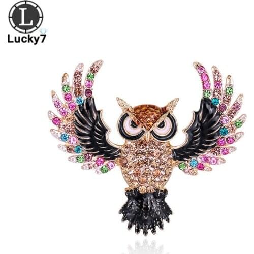 New Owl Animal Color Diamond Brooch Alloy Diamond-studded Creative Corsage Clothing Accessories Pin
