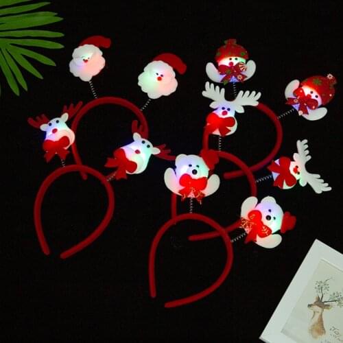 24pcs Party Christmas Headband Santa Claus Reindeer Antlers Snowman Hair Hoop Children Adults Holiday Cosplay Decoration Lights