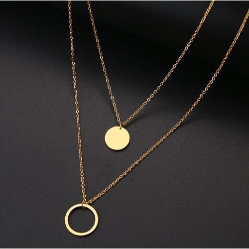 DOTIFI For Women Double Round Geometric Pendant Necklace Stainless Steel Gold and Silver Color Jewelry Gift