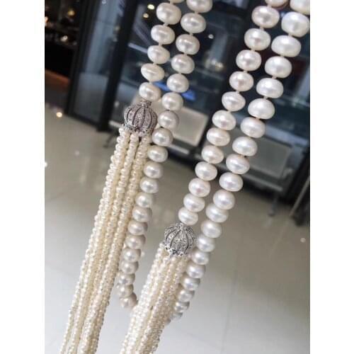 Fine Jewelry Natural Fresh Water 2-9mm White Peals Multi Layers Necklaces for Women Fine Pearls Necklaces