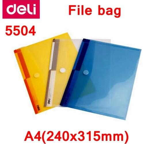 12PCS/LOT Deli 5504 A4 File Bag File pocket with button Elastic closure folder documents pocket folder Blue & white wholesale