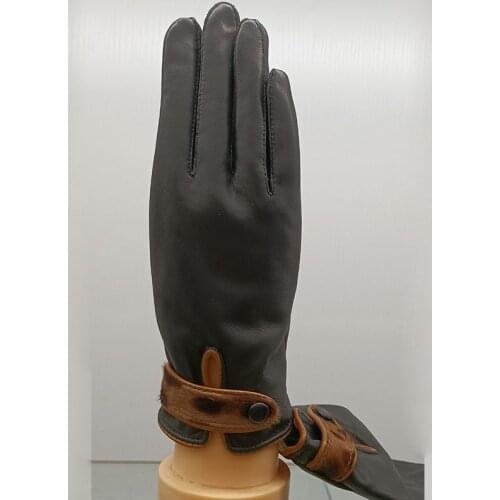 Women Genuine Sheepskin Leather Glove Fashion Warm Lined Female Hand Warmer Winter Real Leather Gloves Mittens