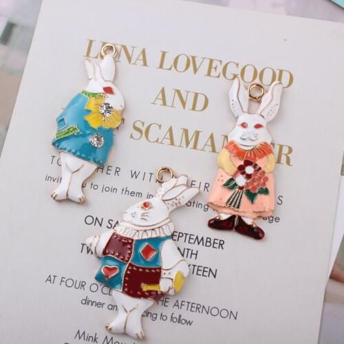 New Popular 5PCS Alice Rabbit Charms for Jewelry Making Bracelet Floating Metal Dangle Charms Pendant for DIY Dangle Earrings