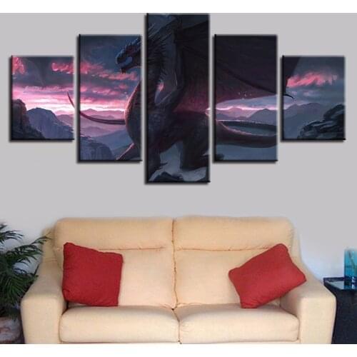 Canvas Pictures Poster HD 5 Pieces Abstract Dragon Landscape Paintings Wall Home BedRoom Living Room Framework Modern Oil