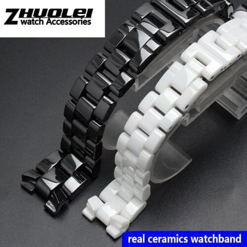 For J12 Ceramics Wristband High Quality Womens Mens Watch Strap Fashion Bracelet Black White 16mm 19mm