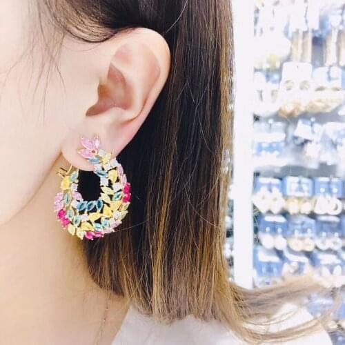 Pera africano bohemio colorido rojo zirconio cúbico estilo de Navidad grandes pendientes redondos para la joyería de diseñador d