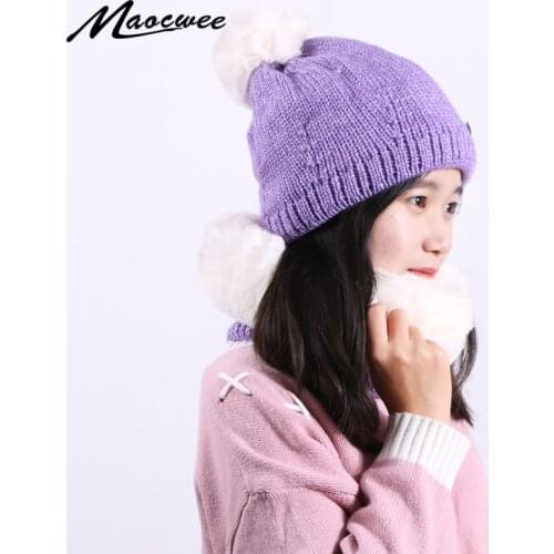 Scarf Hat Women Beanie Cap PomPon Ball Big Loose Winter Keep Warm With Skullies Knitted Hats Unisex Elastic Soft Caps Outdoor
