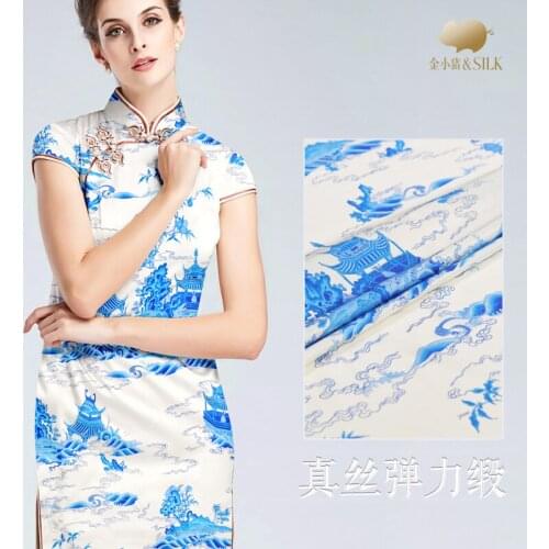 Blue White Silk Fabrics By The Meter Stretch Satin Dress Sewing