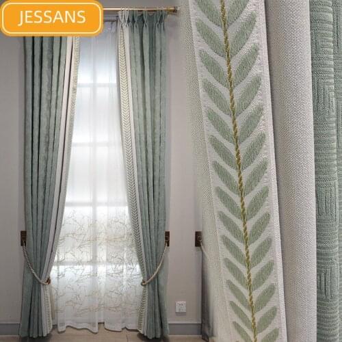 Nordic Chenille Lace Stitching Curtain Thickening Blackout Curtains for Living Room Bedroom Finished Product Customization
