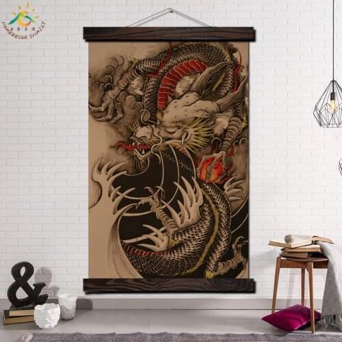 Modern Wall Art Print Art Picture And Poster Frame Hanging Scroll Canvas Painting Canvas Poster Flames Chinese Dragon Tattoo