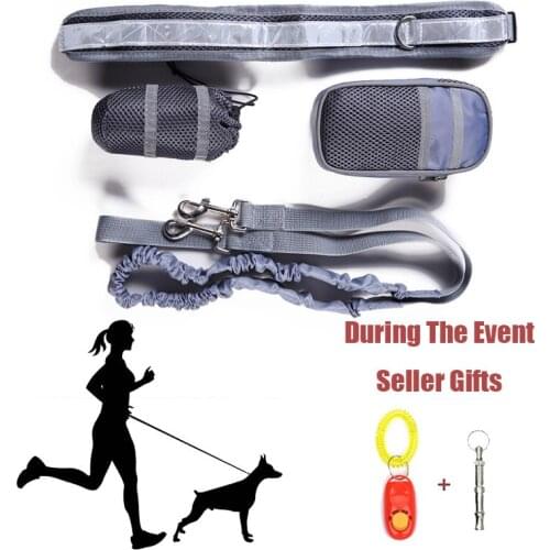 Dog Sports Belt Bag Set 4in1 Pet Leash +Food Pocket Bag +Mobile Phone Bag +Belt Reflective Material Gift Pet Clicker+Whistle