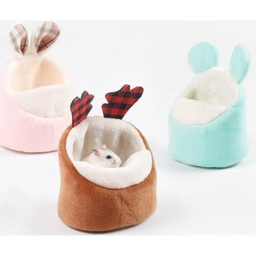 Hamster Warm Nest Antlers Rabbit Ears Mini Hamster Nest Bed Plush Soft Beds for Hamster Squirrel Rat Guinea Pig