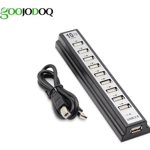 Multi Usb Splitters USB Hub 2.0 10 Ports High Speed 480mbps Usb 2.0 Hub with EU/US Power Adapter for PC Laptop Notebook Computer