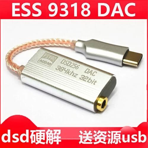 For Android/PC Headphone Amplifier HiFi Decoding USB Type C To 3.5MM Adapter DAC Portable Audio Out type-c ess9318 type-c