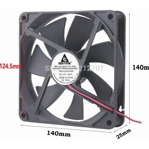 2PCS Gdstime 140mm DC 12V 2Pin 140x140x25mm 14025 Ball Bearing Brushless Cooling Fan Cooler