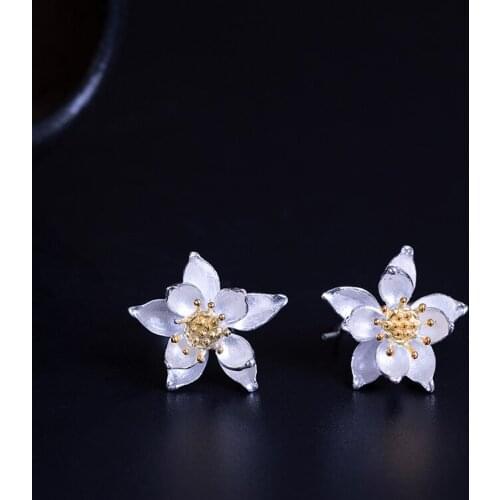 VLA 925 Silver Antique Design New Lotus Earrings Womens Temperament Enchanting Fashion Personality Jewelry Wholesale