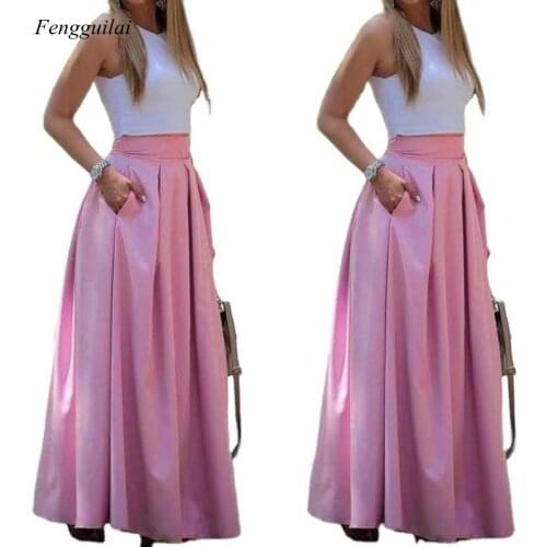 2021 Summer Womens Fashion Pleated Long Skirt Womens Spring Sun Skirt Casual High Waist Long Womens Solid Color