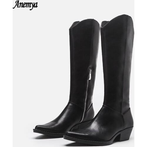 2021 Knee High Boots For Women Genuine Leather Side Zip Womens Shoes Winter Long Cowboy Boots Heels Cossacks Boots Shoes Ladies