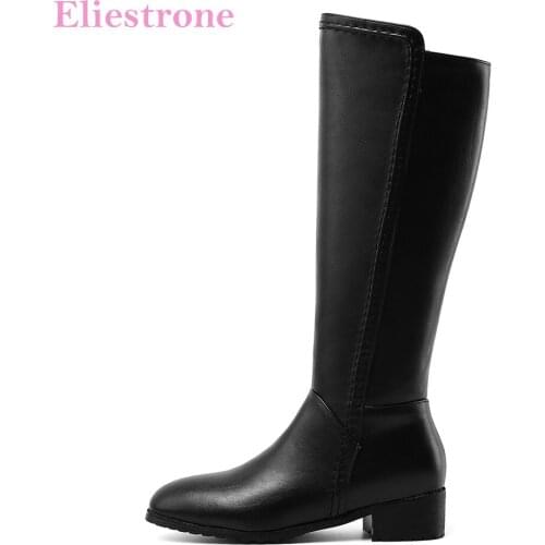 Winter New Sexy Black White Women Knee High Dress Boots Vogue Chunky Heels Lady Shoes LS921 Plus Big Small Size 10 32 43