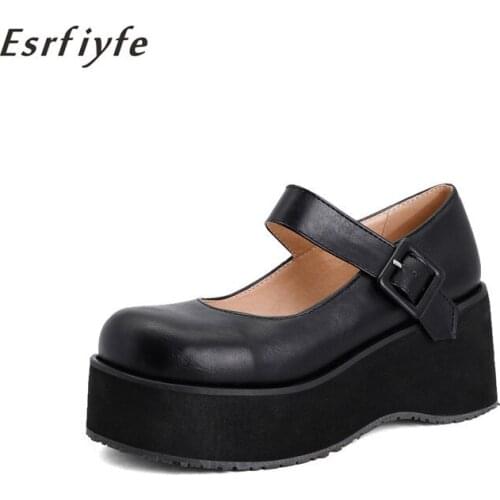 ESRFIYFE 2021 New Brand Lolita Shoes Mary Janes Pumps Platform Wedges Women Shoes Large Size 48 Pumps Gothic Punk Shoes Woman