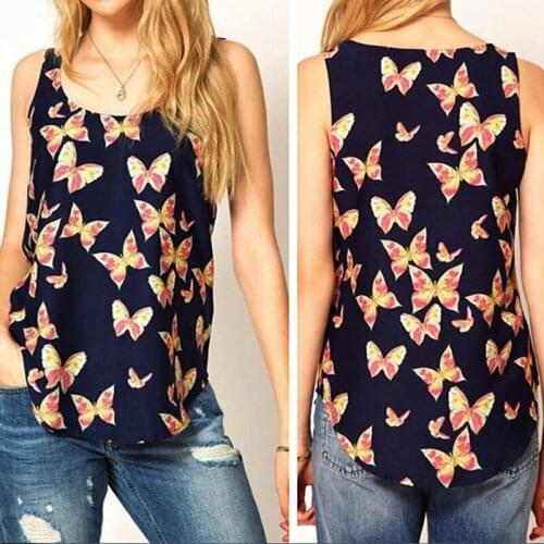 2019 Summer New Casual Butterfly Print Women Chiffon Tank Top Ladies O Neck Sleeveless Top Female Tee Tops Blusa Plus Size 3XL