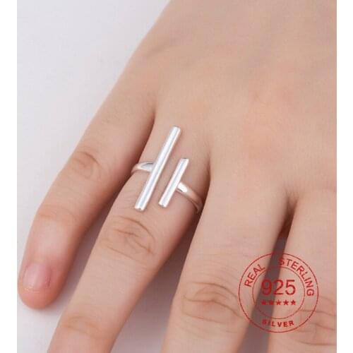 Real 925 Sterling Silver Double Bar Rings for Women Fashion Geometric Shape Sterling Silver Ring Gift Party Jewelry anillo hombr