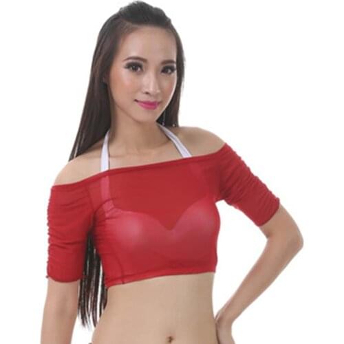 Belly dance Dance wear transparent Short Boat Neck Bottoming Shirt Sleeves Women Bodysuit