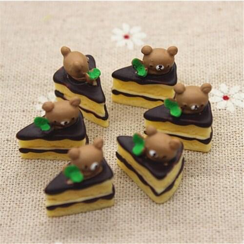 10pcs Kawaii Bear Cake Resin Miniature Food Art Supply Flatback Cabochon DIY Decorative Craft Scrapbooking,13*18*19mm