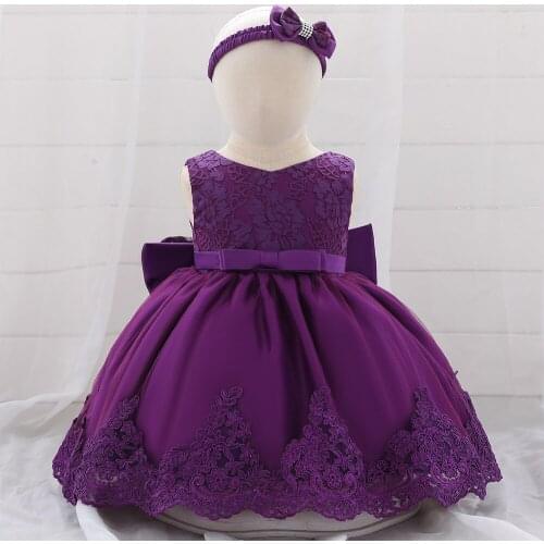 2020 toddler girl dresses baby girl dress for party bow lace princess dress baby girl dress + hair ring CHD20131