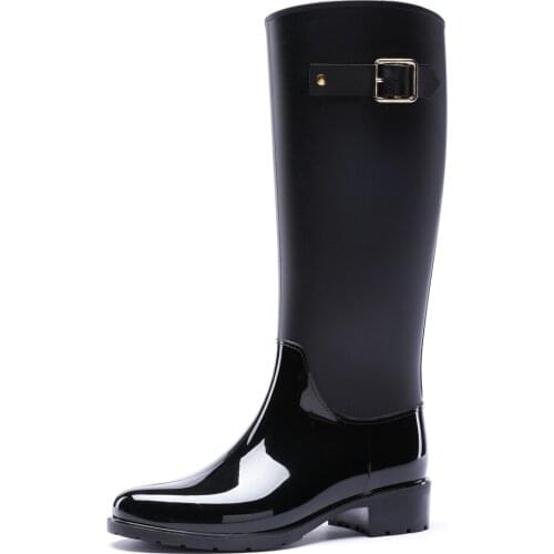 25-163 TONGPU Womens Waterproof Long Boots with Side Strap and Buckle