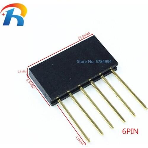 30PCS 2.54mm-6P single Row Female Long pins 11mm Breakaway PCB Board Pin Header socket Connector 1*6P