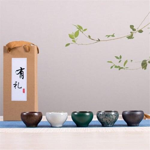 5pcs/set Chinese Ceramic Tea Cup Ice Cracked Glaze Cup Kung Fu teaset Small Porcelain Tea Bowl Teacup Tea Accessories Drinkware